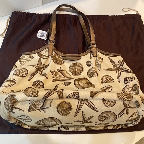 COACH SIGNATURE STRIPE SHELL PRINT large canvas SHOULDER BAG new with tags NWT - Picture 12 of 13